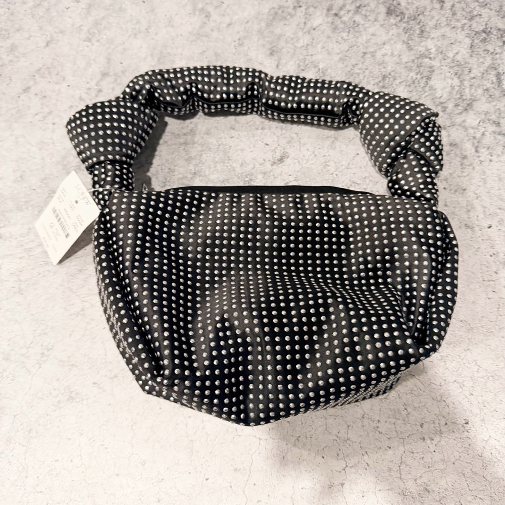 NWT J. Crew Lightweight Studded Double-Knot Handbag Black Silver Jeweled Bag - Picture 2 of 6